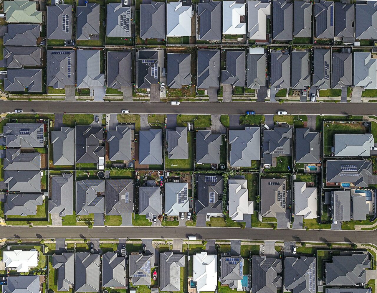 An aerial view of a housing subdivision and a new neighbourhood