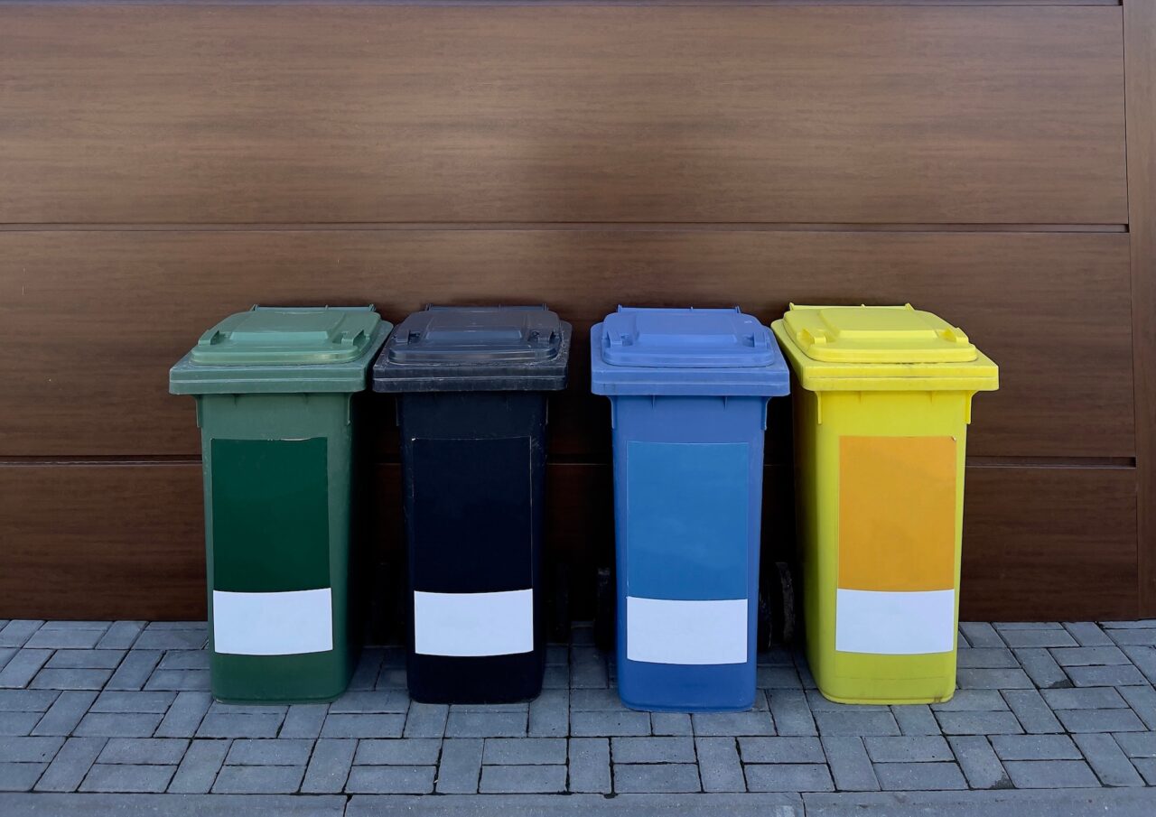 Garbage sorting containers with space for text